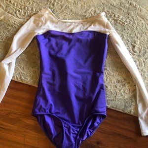 Mariia Dancewear leotard "Sofya" long sleeve purple/white. Size Large